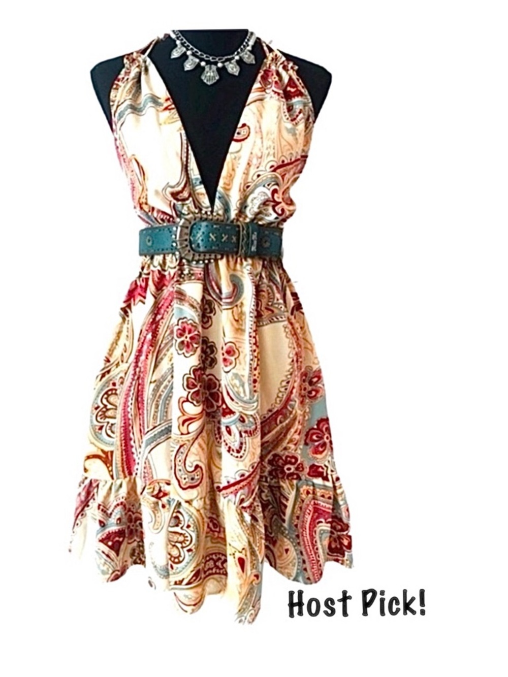 SHEIN ~ Backless Paisley and Floral Halter Dress w/Ruffled Bottom Elastic Waist